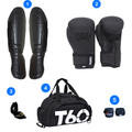 Pack Kickboxing Pro 5x1 ( gant de boxe pakka, protege tibia pakka, sac t60 , protege dents, bandes pakka 3.5 )