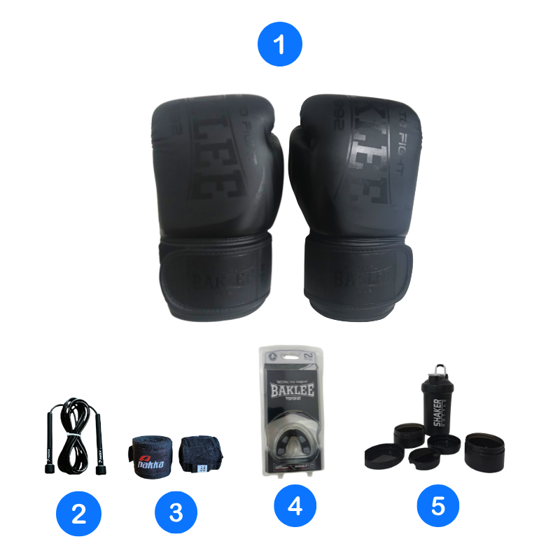 Pack De Boxing Baklee 5x1 ( gant de boxe, corde à sauter, bandes, protège-dents et shaker )